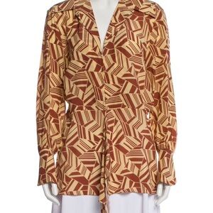 Chloe Geometric Print Blouse in Brown and Tan
